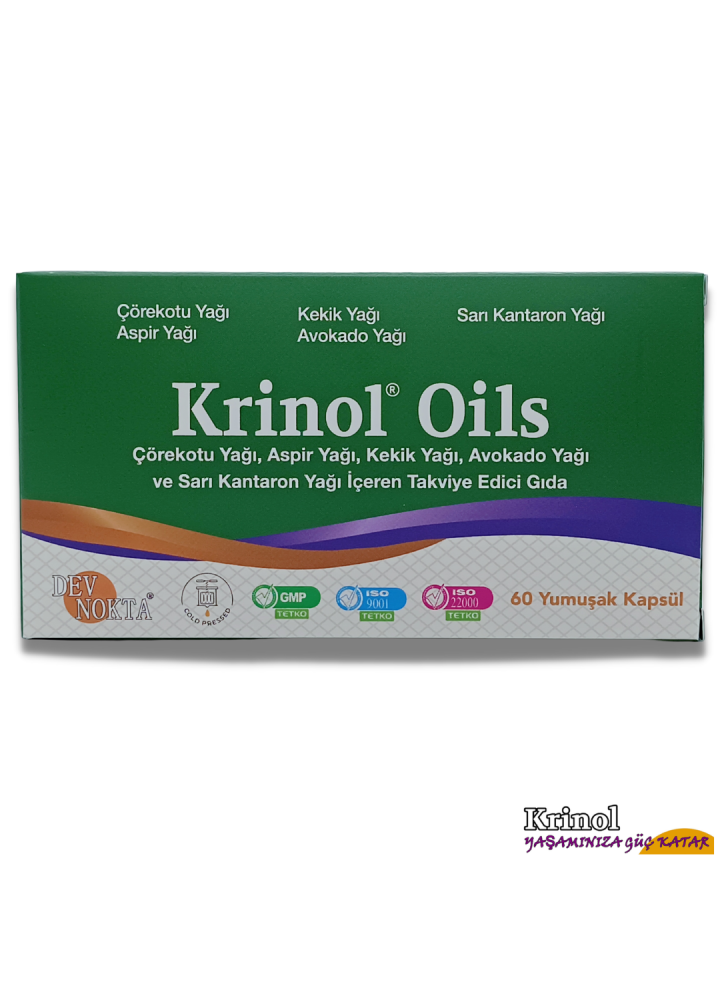 Krinol Oils - Çörekotu Yağı, Aspir Yağı, Kekik Yağı, Avokado Yağı ve Sarı Kantaron Yağı - 60 Kapsül - 1 Kutu