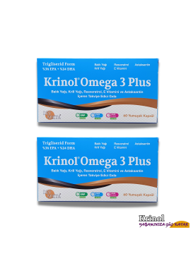 Krinol Omega 3 Plus - Balık Yağı, Krill Yağı, Resveratrol, E Vitamini ve Astaksantin - 60 Kapsül - 2 Kutu
