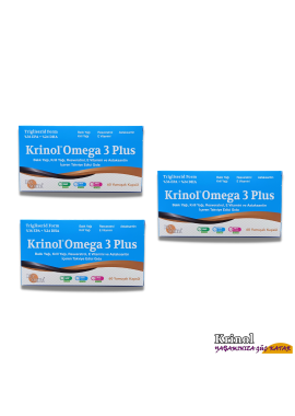 Krinol Omega 3 Plus - Balık Yağı, Krill Yağı, Resveratrol, E Vitamini ve Astaksantin - 60 Kapsül - 3 Kutu