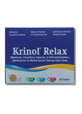 Krinol Relax - Melatonin, Passiflora, Valerian, 5-Hidroksitriptofan, Şerbetçiotu ve Melisa - 30 Tablet - 1 Kutu