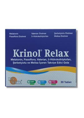 Krinol Relax - Melatonin, Passiflora, Valerian, 5-Hidroksitriptofan, Şerbetçiotu ve Melisa - 30 Tablet - 1 Kutu