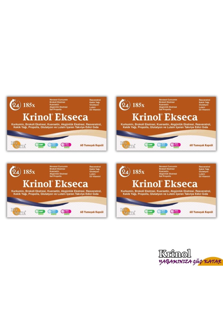 Krinol Ekseca - Novasol Curcumin, Brokoli, Kuersetin, Akgünlük, Propolis, Resveratrol, Kekik Yağı, Glutatyon, Lutein ve D3 Vitamini - 60 Kapsül - 4 Kutu